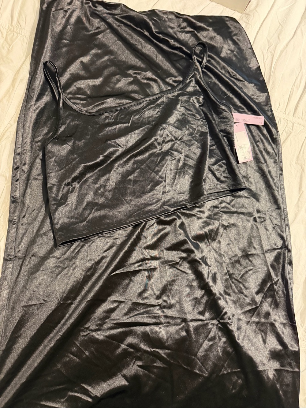 Satin Black Slip Dress and Camisole Set